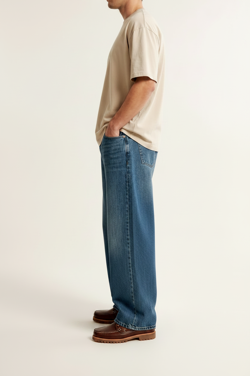 Worn blue vintage straight-leg denim jeans — The Dirty Laundry Pakistan