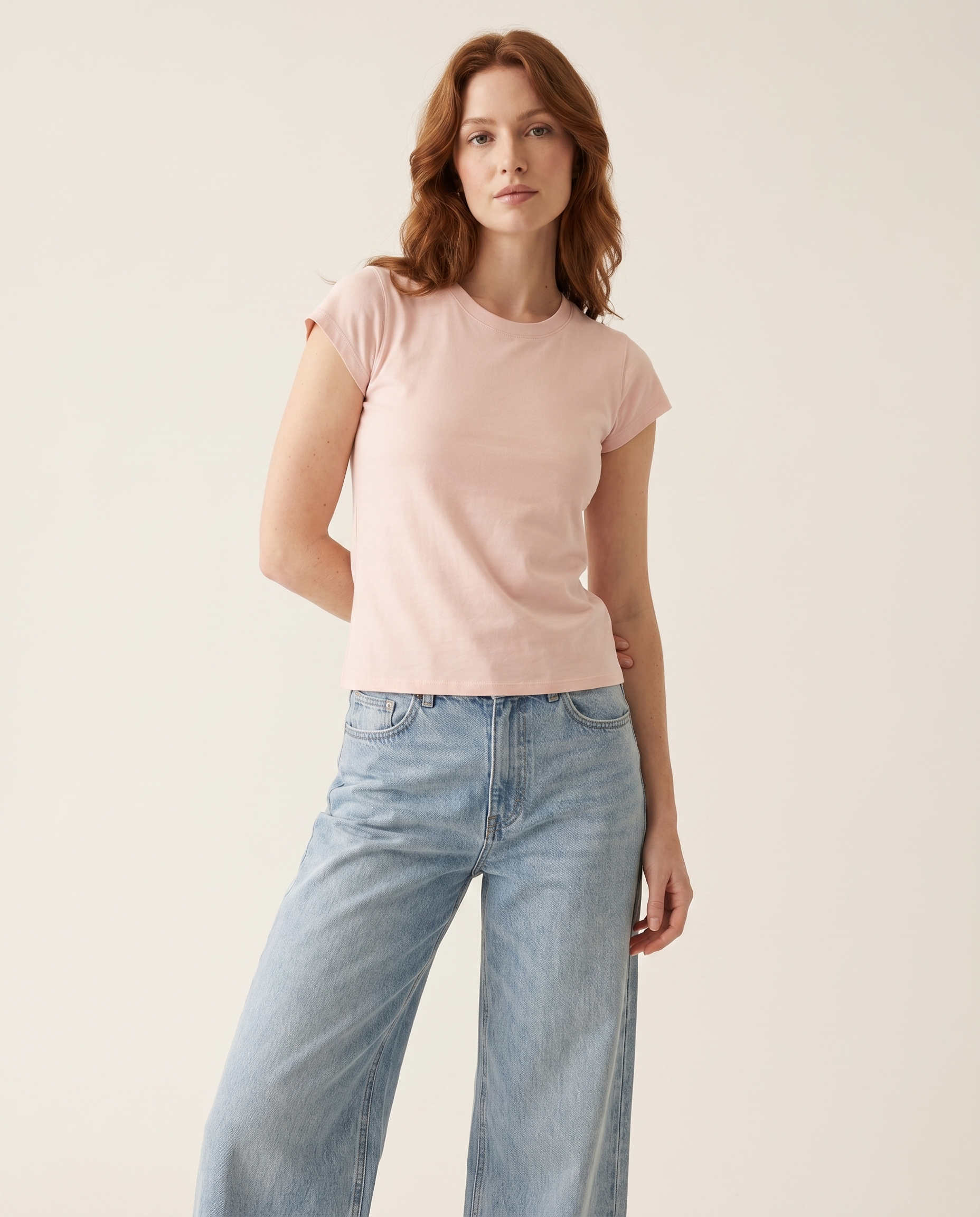 Blush pink women's fitted cap-sleeve tee — The Dirty Laundry Pakistan