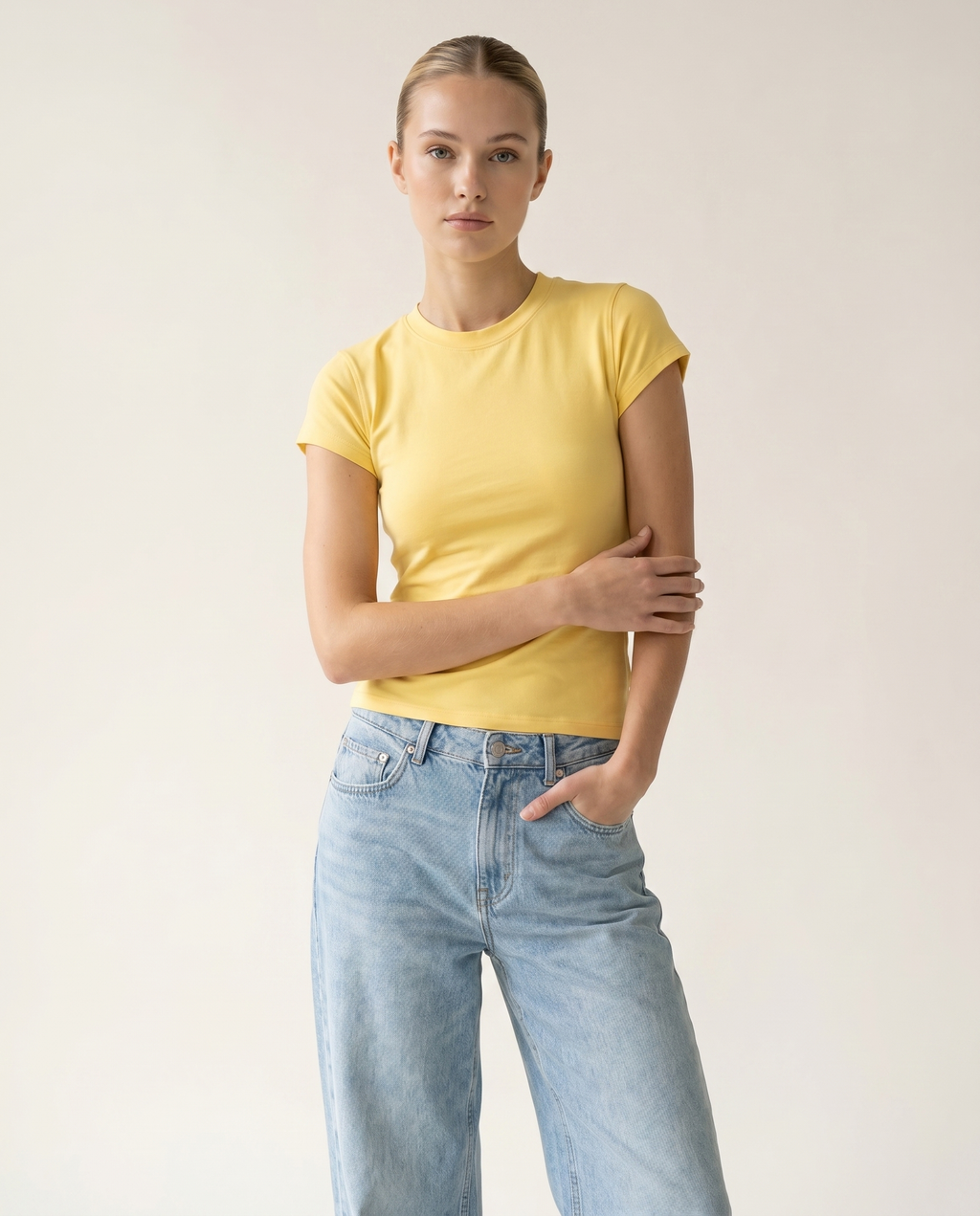 Golden butter women's fitted cap-sleeve tee — The Dirty Laundry Pakistan — detail
