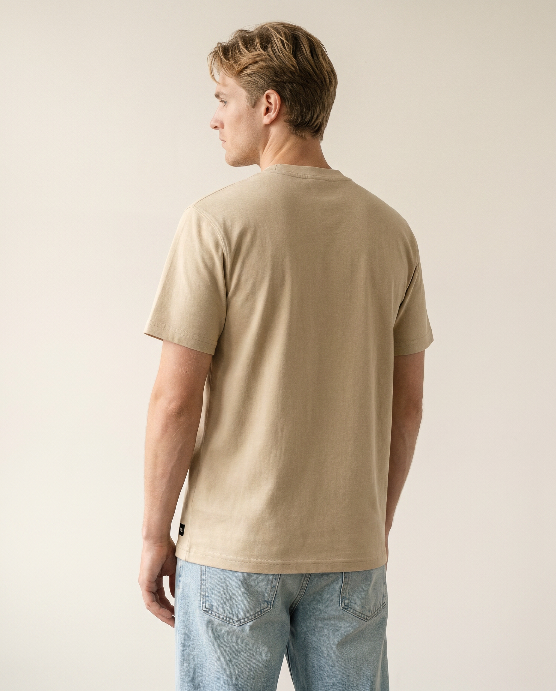 Sand beige regular-fit cotton tee — The Dirty Laundry Pakistan