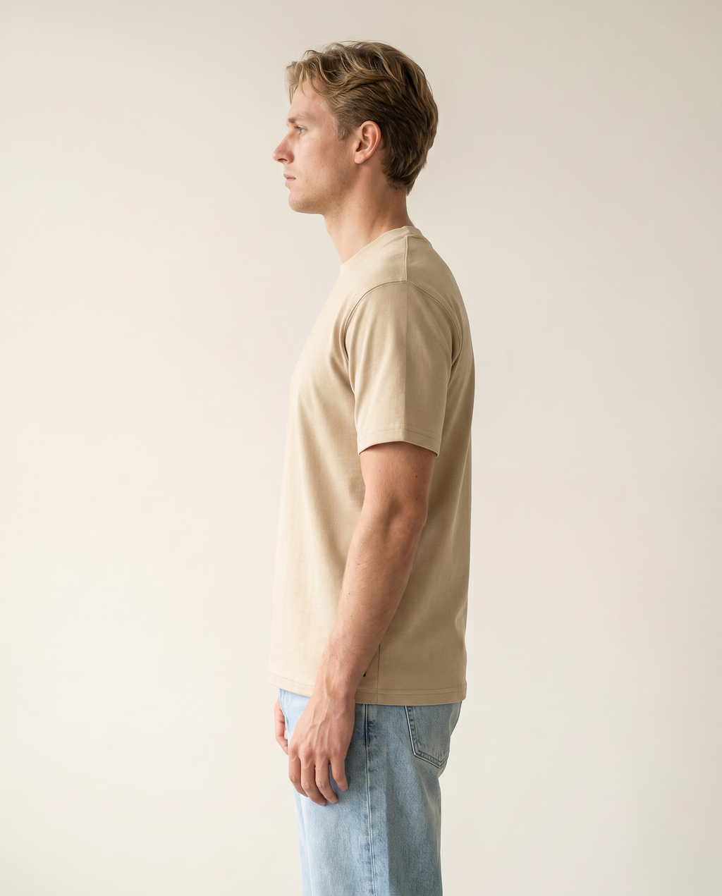 Sand beige regular-fit cotton tee — The Dirty Laundry Pakistan