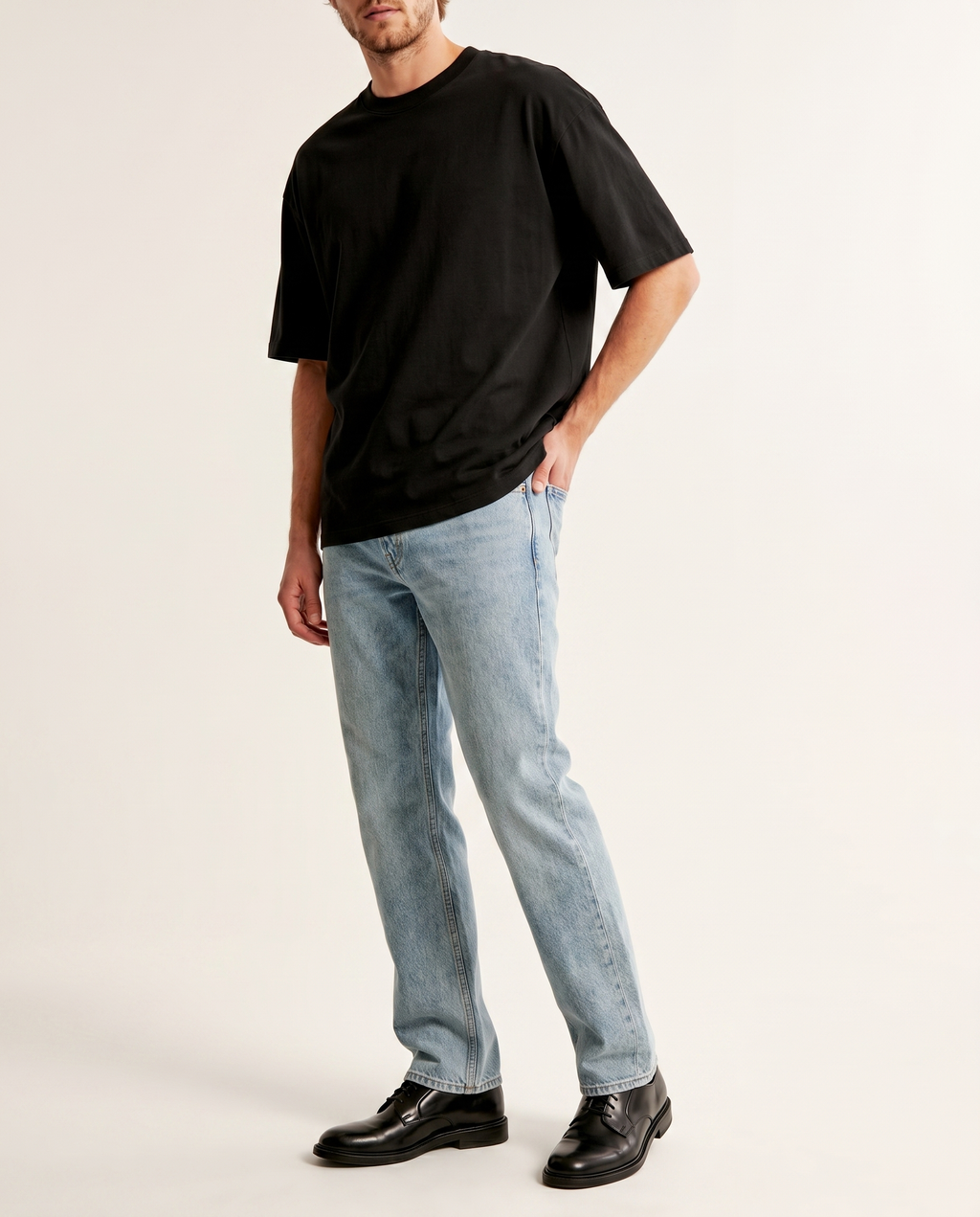 Coastal medium-blue straight-leg denim jeans — The Dirty Laundry Pakistan — on model