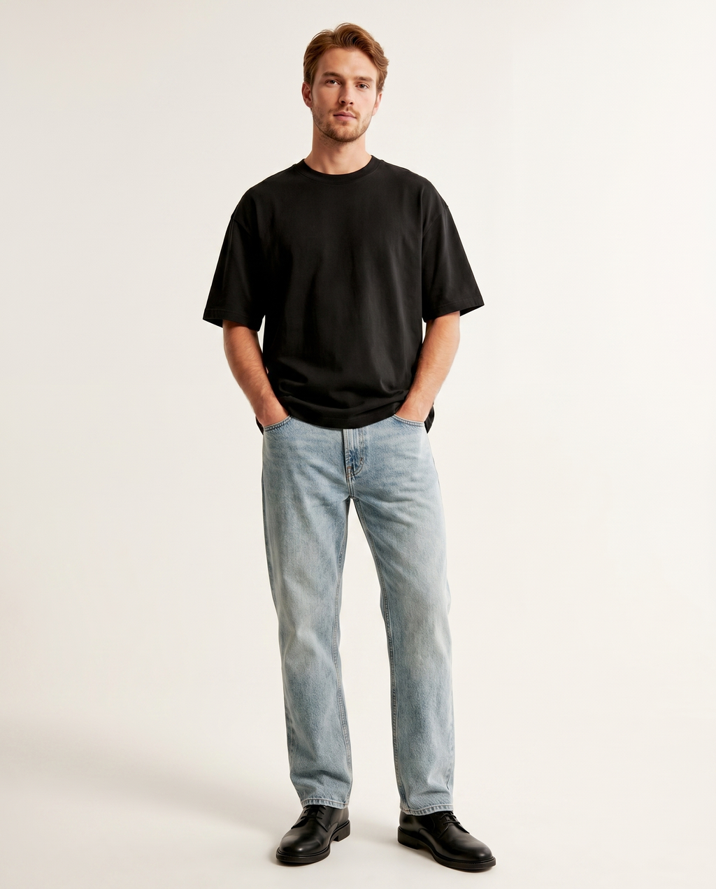 Coastal medium-blue straight-leg denim jeans — The Dirty Laundry Pakistan — on model