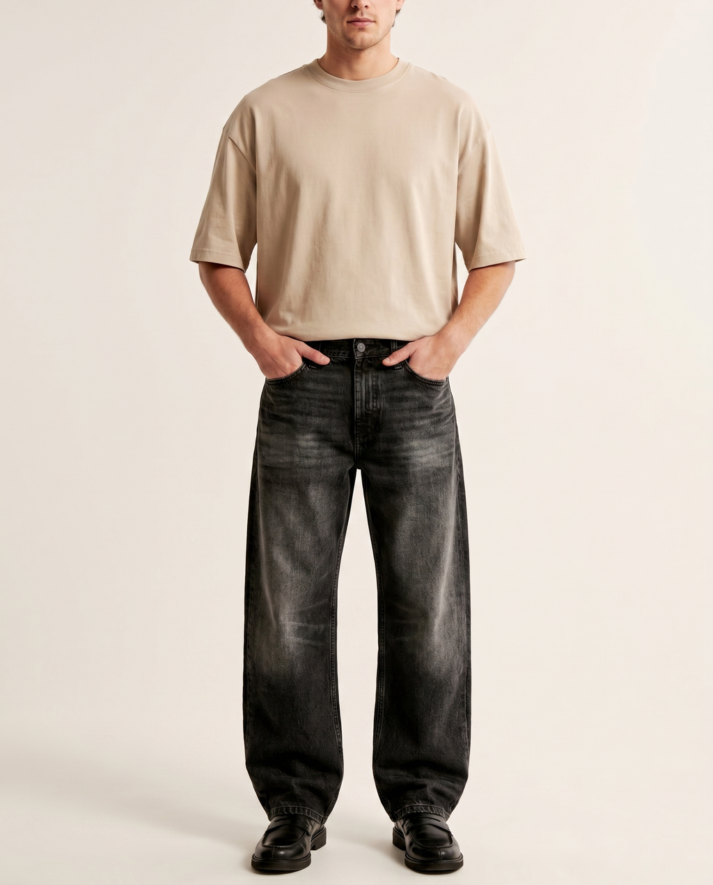 Midnight black wide-leg denim jeans — The Dirty Laundry Pakistan — on model