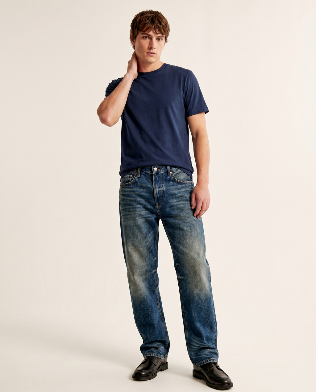 Deep indigo wide-leg denim jeans — The Dirty Laundry Pakistan — on model