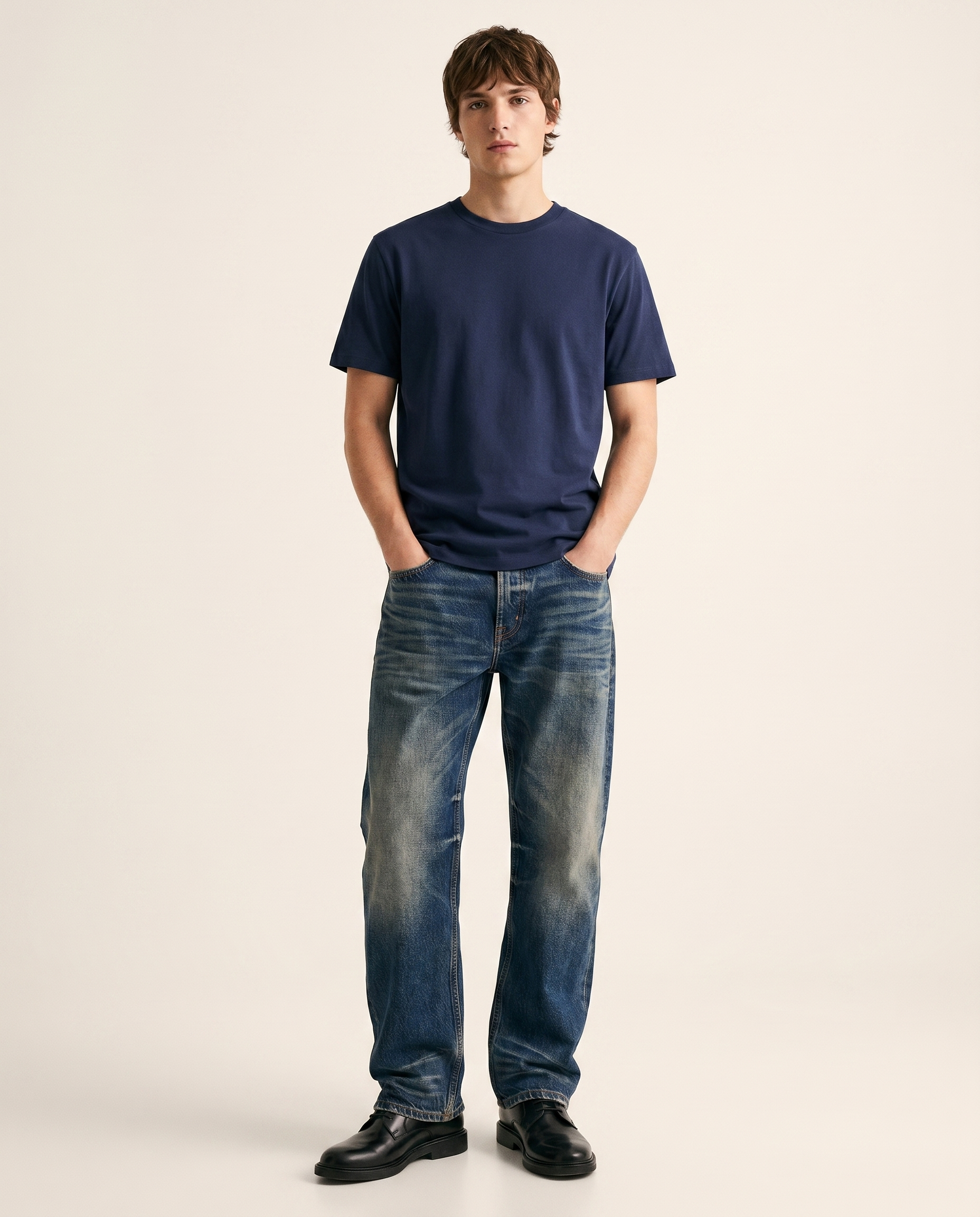 Deep indigo wide-leg denim jeans — The Dirty Laundry Pakistan — on model