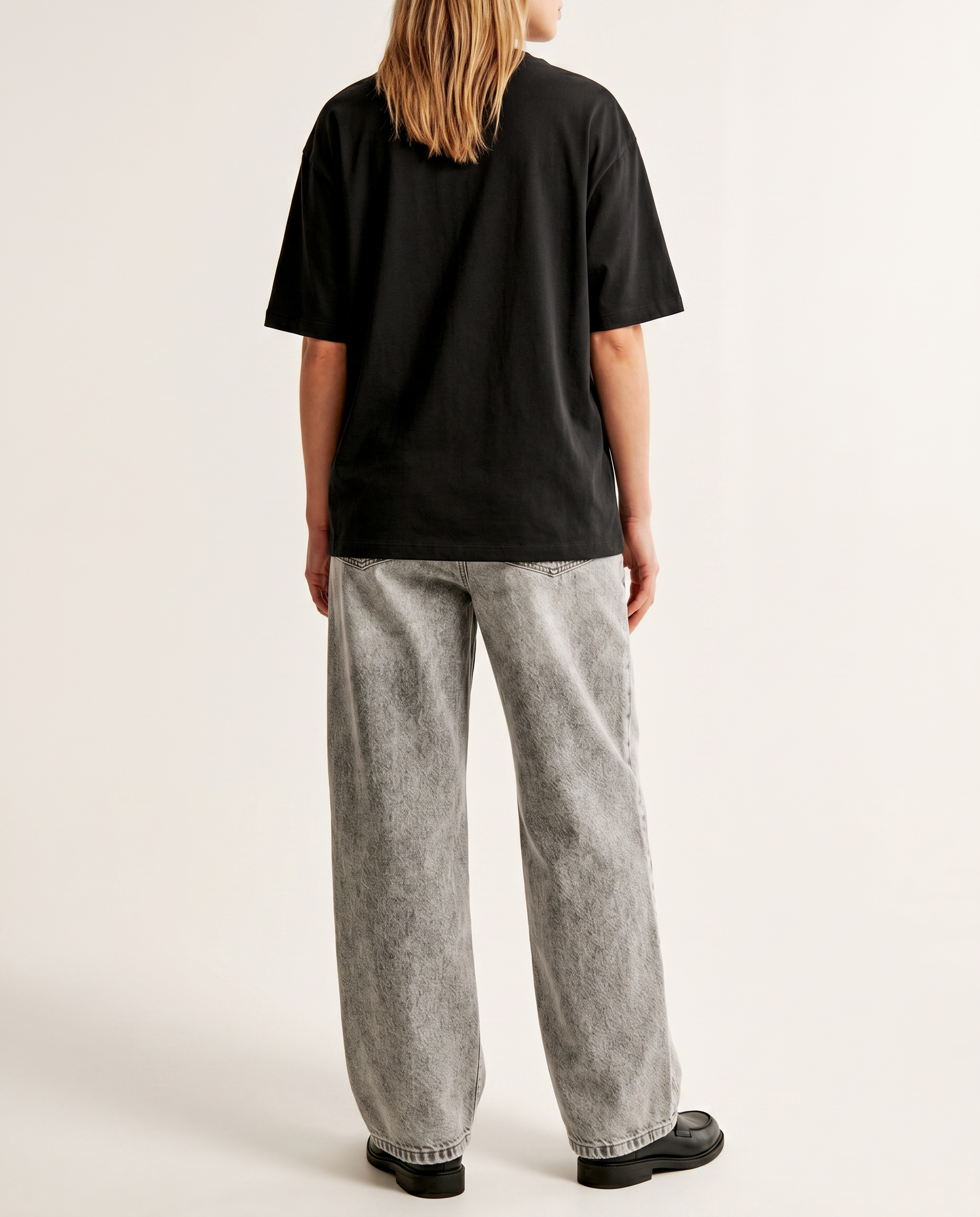 Stone grey baggy denim jeans — The Dirty Laundry Pakistan — back view