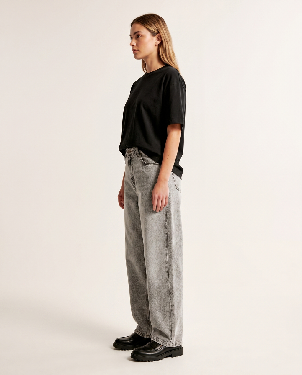 Stone grey baggy denim jeans — The Dirty Laundry Pakistan — side view