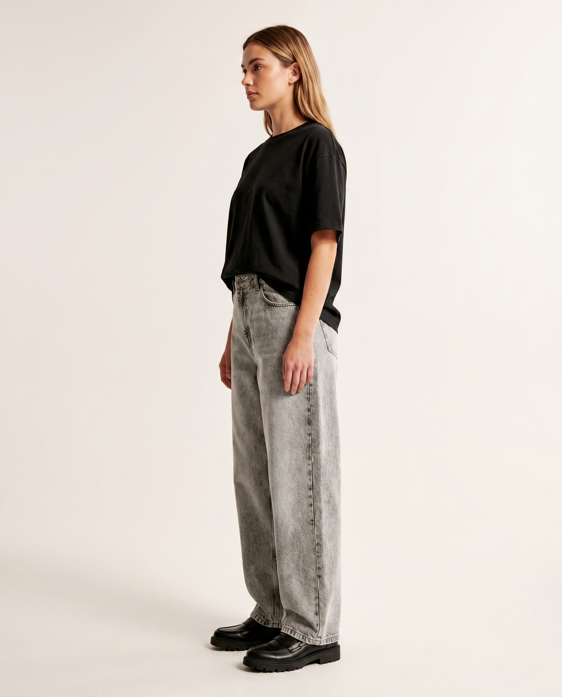 Stone grey baggy denim jeans — The Dirty Laundry Pakistan — side view