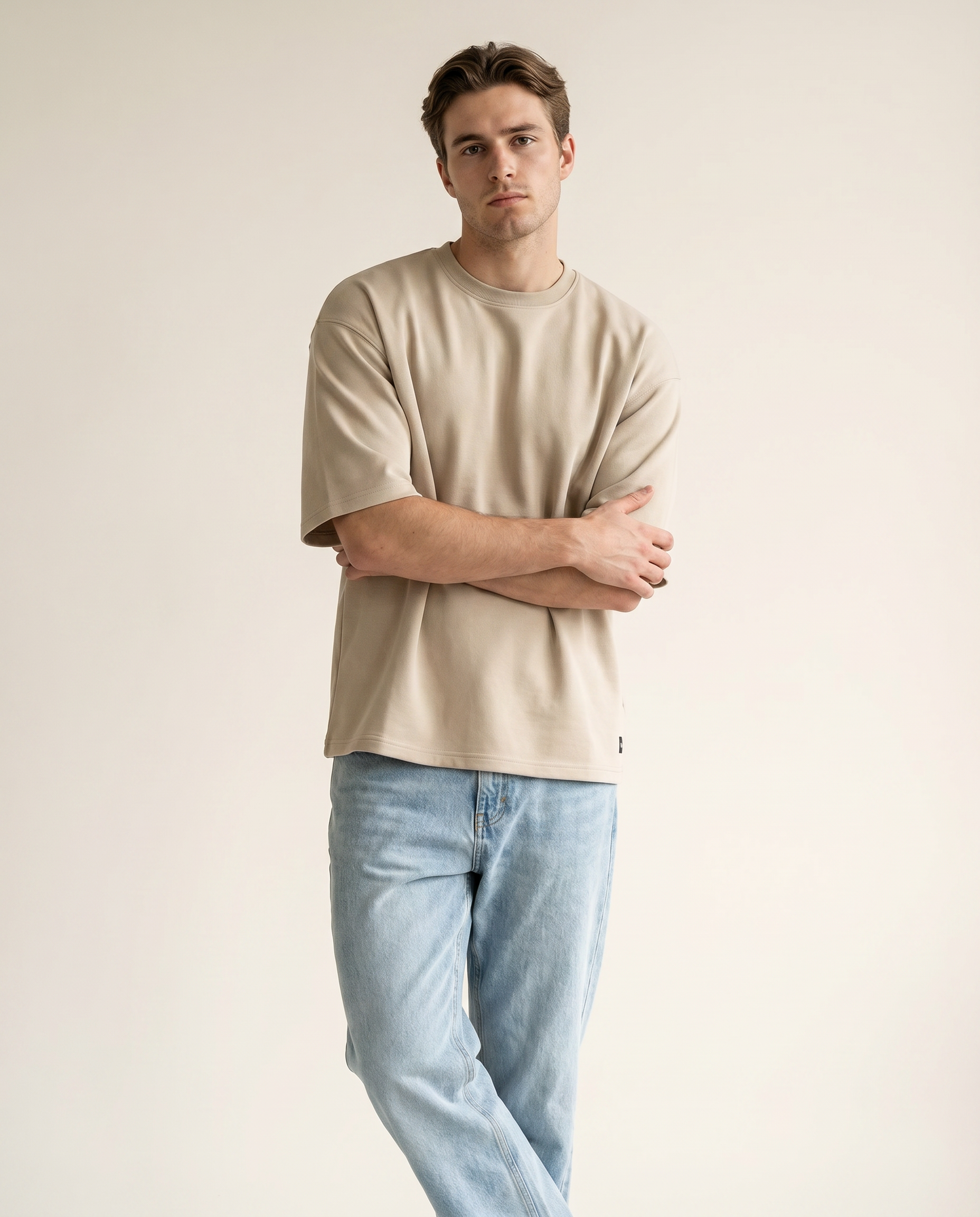 Haze skin oversize viscose scuba tee — The Dirty Laundry Pakistan — on model